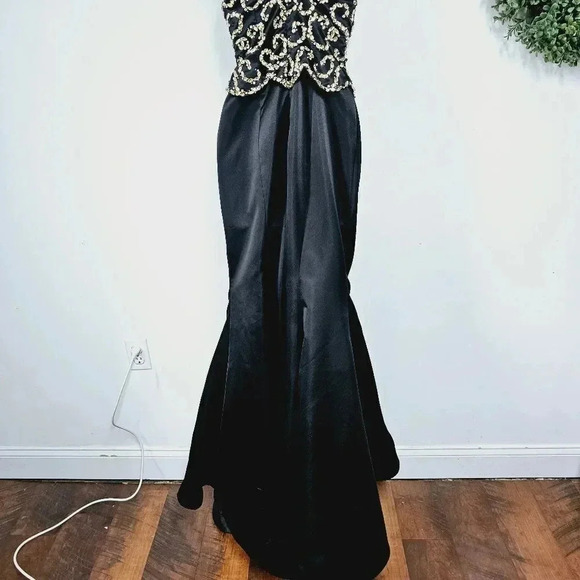 Sherri Hill black mermaid prom dress gown w gold beading 2 - Picture 3 of 13